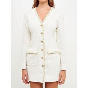 Endless Rose V-Neck Button-Front Tweed Dress Sz M